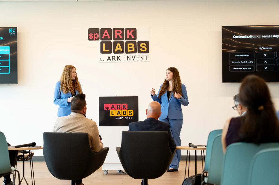 Presenting at spARK Labs by ARK Invest, with the screen reading Customization or ownership?