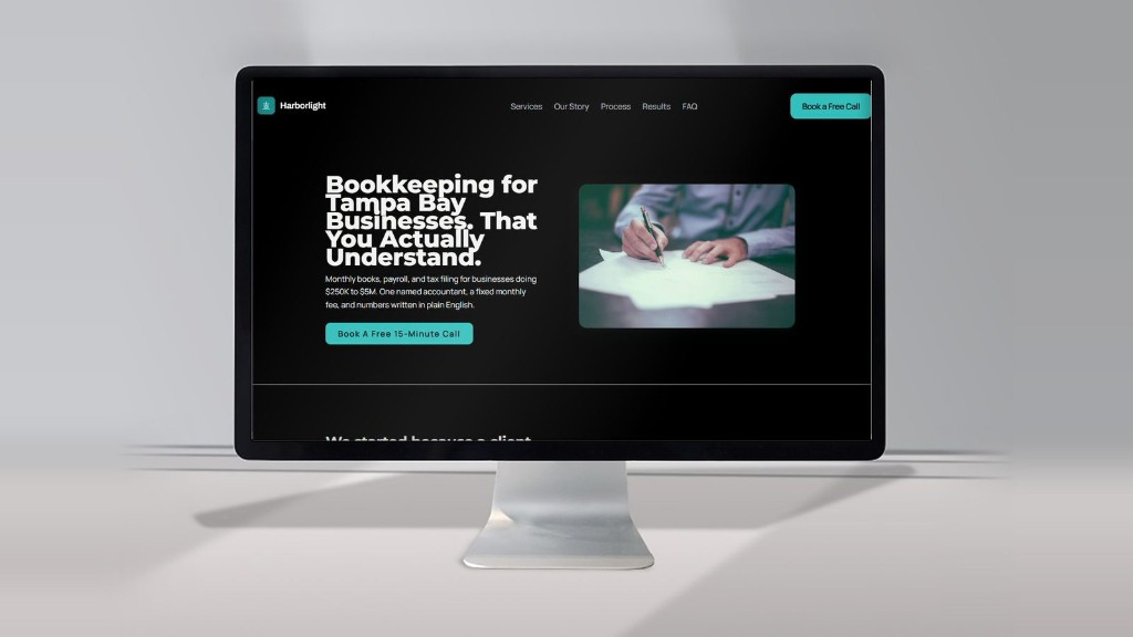 Homepage of a bookkeeping site with a free call call to action.